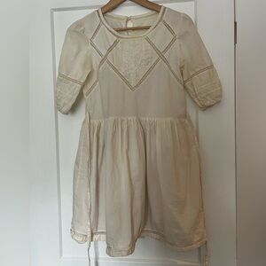 Vintage Handmade Cotton Lace Embroidered Ivory Dress S